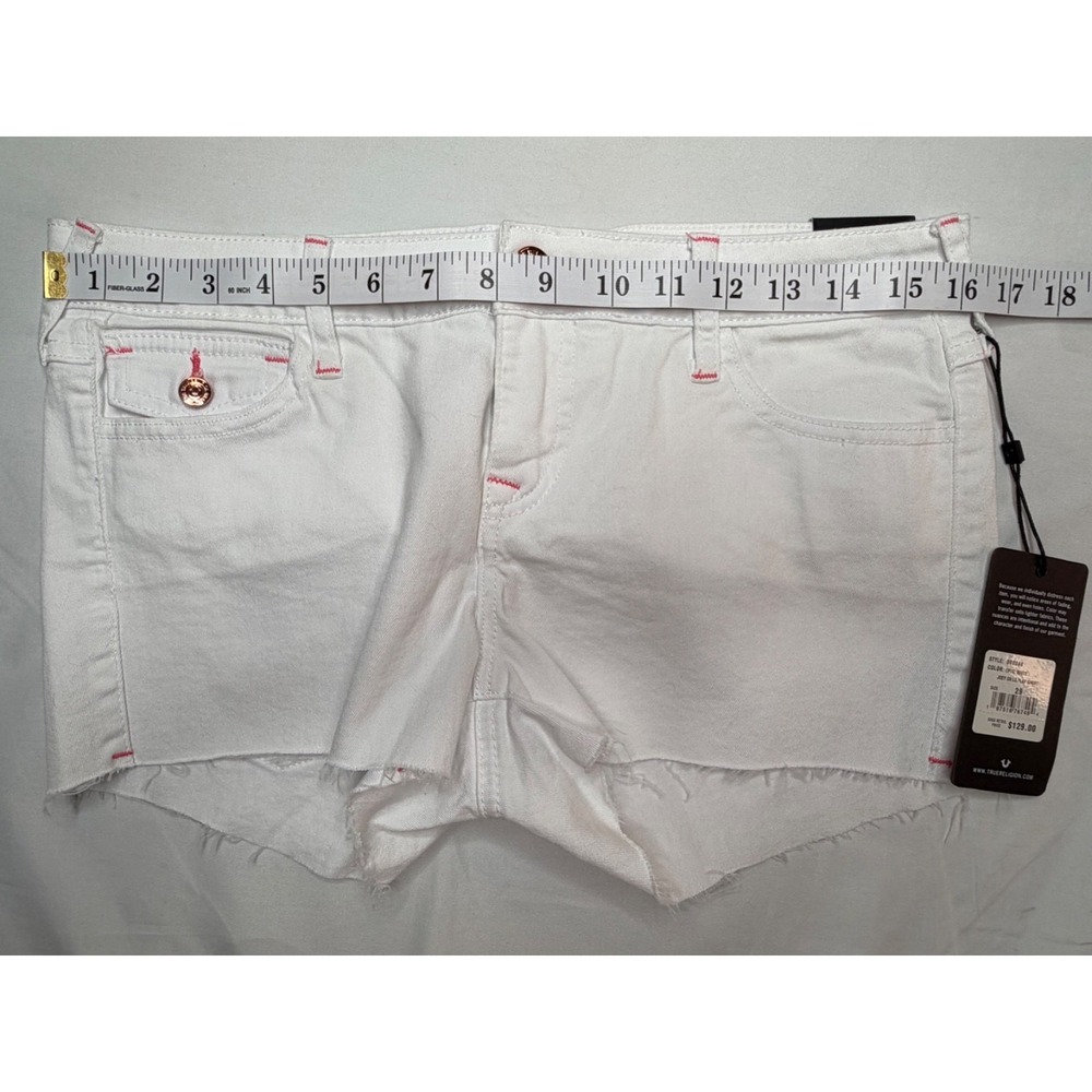 True Religion Joey Cut Off Shorts White Pink Stitch Low Rise Flap Pocket W29 NWT - Picture 15 of 16